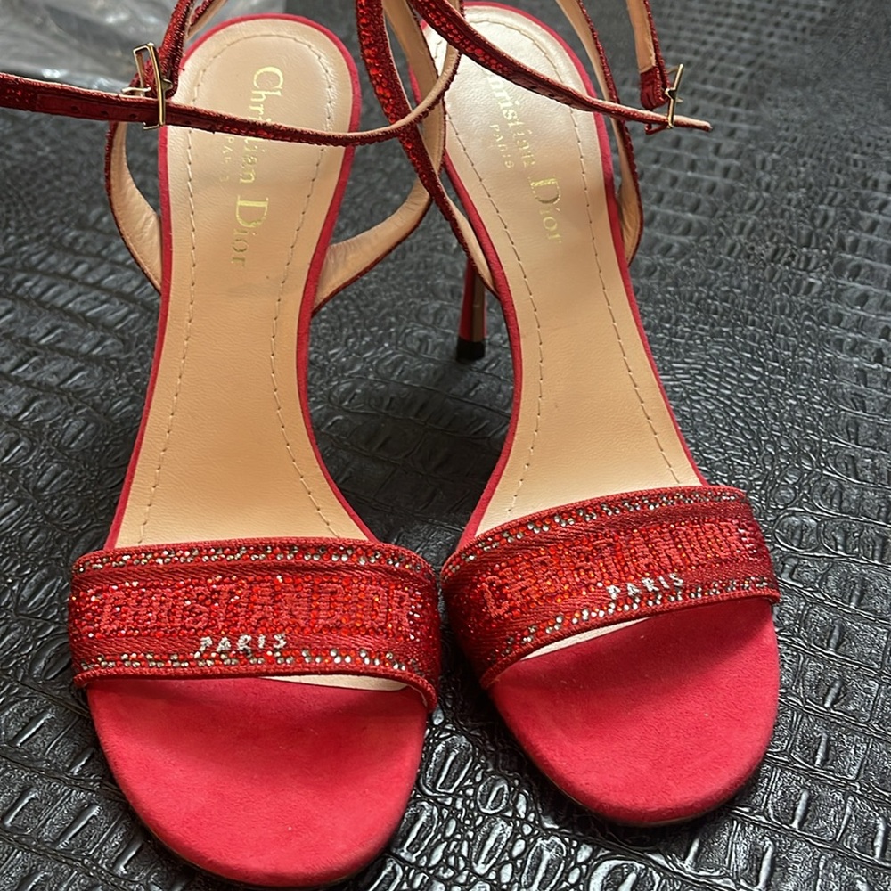Dior Women's Red Suede Strappy Dway Sandals 
Size 39  Never worn